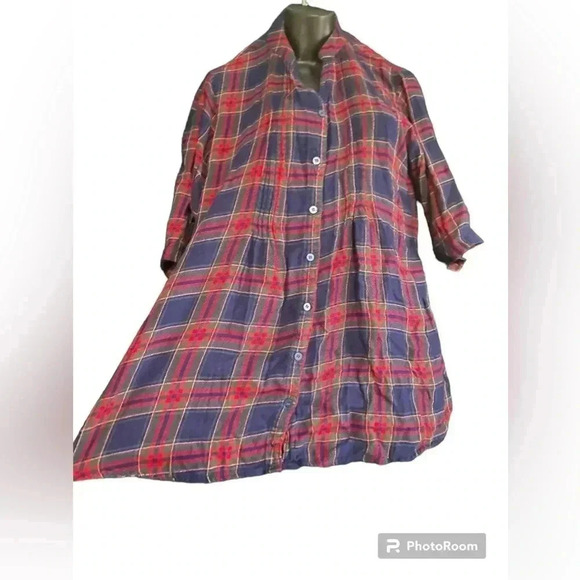 One Femme Plaid Button-Up Tunic W/ Waist Belt Size Med-large Pre-Owned - Picture 5 of 14